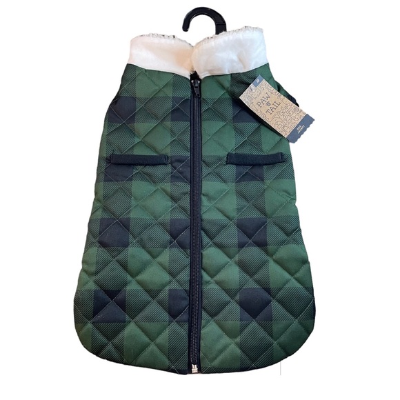 🎉🎉HP 🎉🎉 Paw & Tail dog jacket medium dark green plaid - Picture 1 of 10